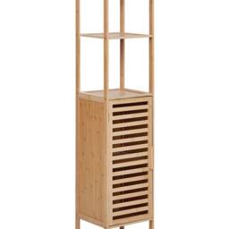 Wyld and Coco Minimalist Bamboo Bathroom Shelving Unit with Door Light Brown - thumbnail 2