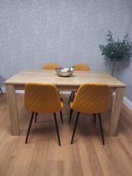 KOSY KOALA Oak Effect Dining Table Set With 4 Mustard Gem Pattern Chairs Dining Room Furniture in Brown - thumbnail 2