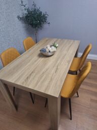 KOSY KOALA Oak Effect Dining Table Set With 4 Mustard Gem Pattern Chairs Dining Room Furniture in Brown - thumbnail 4