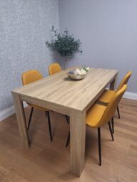 KOSY KOALA Oak Effect Dining Table Set With 4 Mustard Gem Pattern Chairs Dining Room Furniture in Brown - thumbnail 1