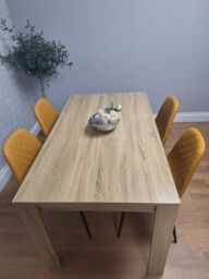 KOSY KOALA Oak Effect Dining Table Set With 4 Mustard Gem Pattern Chairs Dining Room Furniture in Brown - thumbnail 3