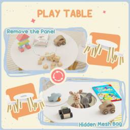 AIYAPLAY 3 Pieces Toddler Table & Chair Set w/ Centre Mesh Bag, White - Size: 600mm - thumbnail 6