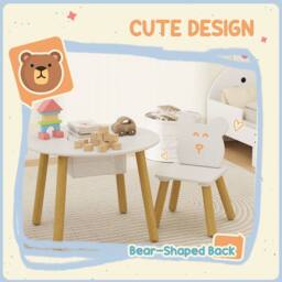 AIYAPLAY 3 Pieces Toddler Table & Chair Set w/ Centre Mesh Bag, White - Size: 600mm - thumbnail 4