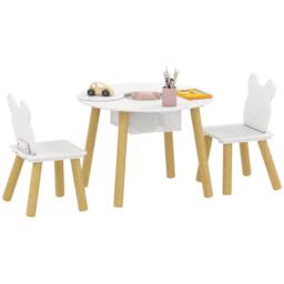 AIYAPLAY 3 Pieces Toddler Table & Chair Set w/ Centre Mesh Bag, White - Size: 600mm - thumbnail 2