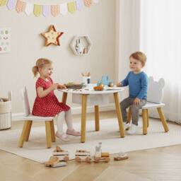 AIYAPLAY 3 Pieces Toddler Table & Chair Set w/ Centre Mesh Bag, White - Size: 600mm - thumbnail 1