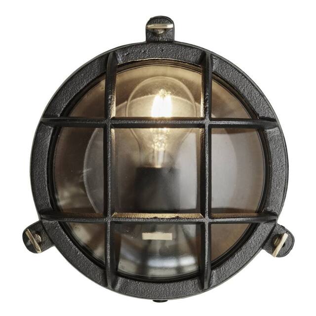 Industville Bulkhead Outdoor & Bathroom Round Wall Light - 8 Inch - Black - Clear - Size: 8 inches - image 1