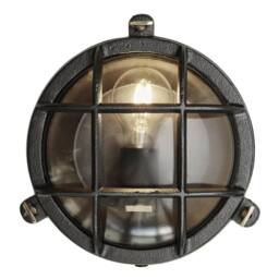 Industville Bulkhead Outdoor & Bathroom Round Wall Light - 8 Inch - Black - Clear - Size: 8 inches - thumbnail 1