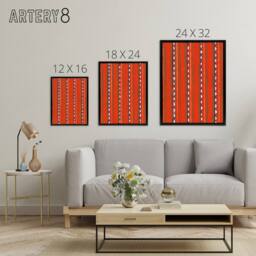 "Artery8 Red Geometric Textile Pattern Framed Canvas Wall Art Print Furuya Korin - Size: W24"" x H32""" - thumbnail 4
