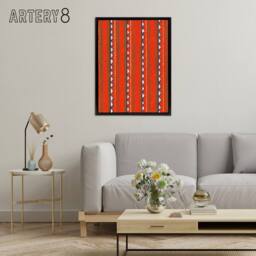 "Artery8 Red Geometric Textile Pattern Framed Canvas Wall Art Print Furuya Korin - Size: W24"" x H32""" - thumbnail 3