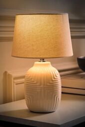 ValueLights Harrison Taper Shade White Geo Rib Pattern Gloss Table Lamp with Bulb - Size: Medium - thumbnail 1