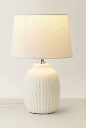 ValueLights Harrison Taper Shade White Geo Rib Pattern Gloss Table Lamp with Bulb - Size: Medium - thumbnail 3