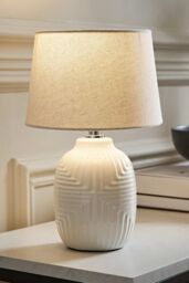 ValueLights Harrison Taper Shade White Geo Rib Pattern Gloss Table Lamp with Bulb - Size: Medium - thumbnail 2