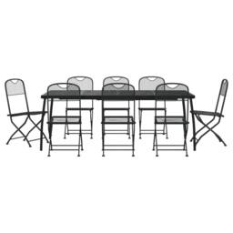 Berkfield Home 9 Piece Garden Dining Set Anthracite Metal Mesh in Black - thumbnail 1