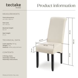 tectake Dining Chair Set Of 6 - Cream - Size: 6 Pack - thumbnail 6