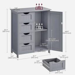 VOGREX 4 Drawer 1 Door Grey Bathroom Wood Cabinet Storage - thumbnail 2