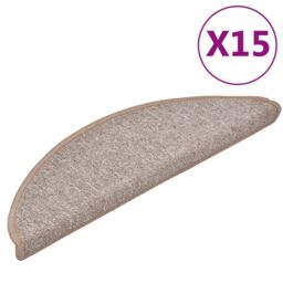 Berkfield Home Carpet Stair Treads 15 pcs Light Brown 56x17x3 cm - Size: Medium - thumbnail 2