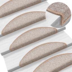 Berkfield Home Carpet Stair Treads 15 pcs Light Brown 56x17x3 cm - Size: Medium - thumbnail 1