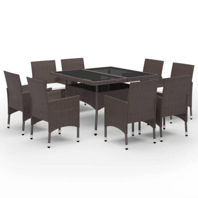 Berkfield Home 9 Piece Garden Dining Set Poly Rattan & Tempered Glass Brown - image 1