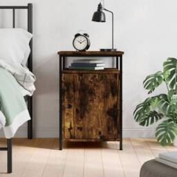 Berkfield Home Durable Bedside Cabinet Smoked Oak 40x42x60 cm Engineered Wood in Brown - Size: 40 x 42 x 60 cm - thumbnail 2