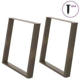 Berkfield Home vidXL Dining Table Legs U-Shaped 2 pcs Natural Steel 100x(72-73) cm Steel in Brown - thumbnail 1