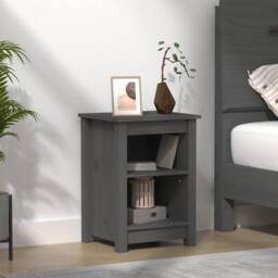 Berkfield Home Bedside Cabinet Grey 40x35x55 cm Solid Wood Pine - Size: 40 x 35 x 55 cm - thumbnail 2