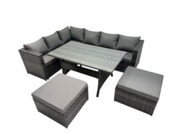 Fimous Outdoor PE Rattan Sofa Set with with 2 Big Stools in Dark Grey - thumbnail 1