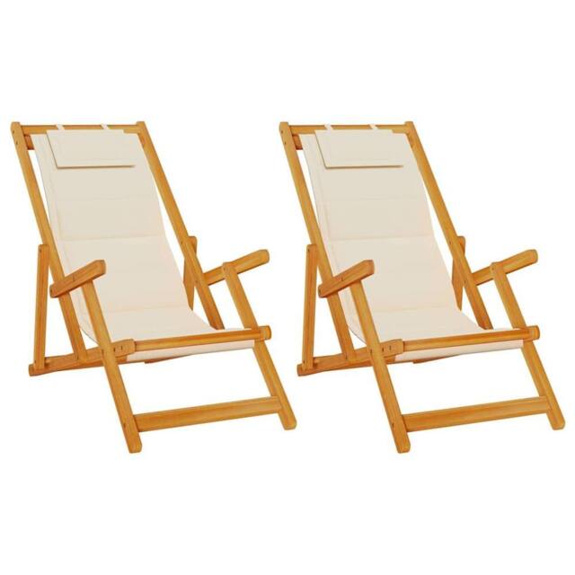 Berkfield Home Folding Beach Chairs 2 pcs Cream Solid Wood Acacia & Textilene - image 1