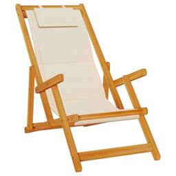 Berkfield Home Folding Beach Chairs 2 pcs Cream Solid Wood Acacia & Textilene - thumbnail 4