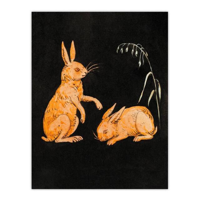 "Artery8 PC Skovgaard Two Hares Vintage Animal Illustration Wall Art Print in Black - Size: W12"" x H16""" - image 1