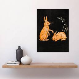 "Artery8 PC Skovgaard Two Hares Vintage Animal Illustration Wall Art Print in Black - Size: W12"" x H16""" - thumbnail 4
