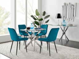 FurnitureboxUK Novara 100cm Round Dining Table & 4 Pesaro Black Leg Chairs in Blue