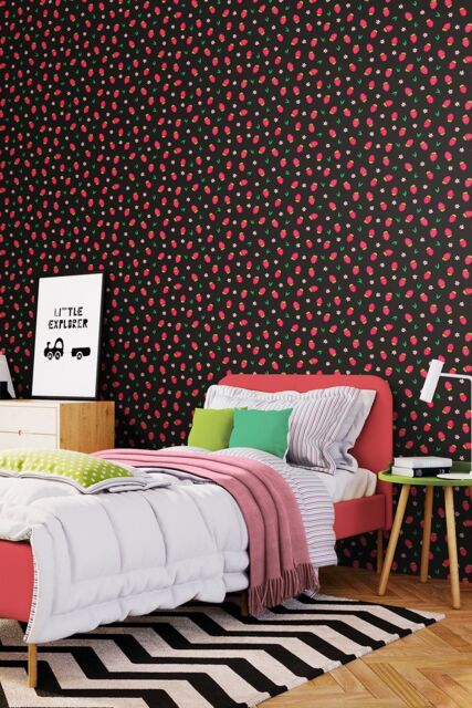 Hoopla Walls Strawberry Sprinkles 10m Matt Wallpaper in Black - image 1