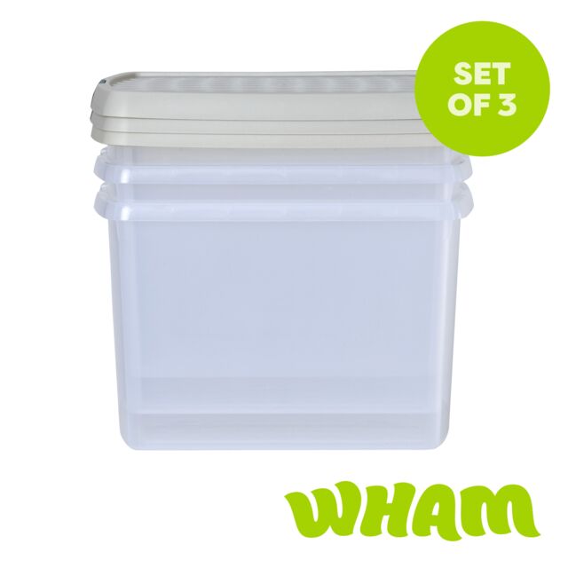 Wham Clip 3x 21.5L Rectangular Plastic Storage Boxes with Clip Lock Lids in Stone - image 1