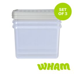 Wham Clip 3x 21.5L Rectangular Plastic Storage Boxes with Clip Lock Lids in Stone