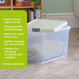 Wham Clip 3x 21.5L Rectangular Plastic Storage Boxes with Clip Lock Lids in Stone - thumbnail 2