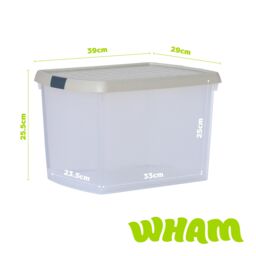 Wham Clip 3x 21.5L Rectangular Plastic Storage Boxes with Clip Lock Lids in Stone - thumbnail 5