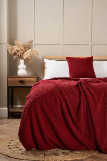 BHS Teddy Bear Fleece Throw in Red - image 1