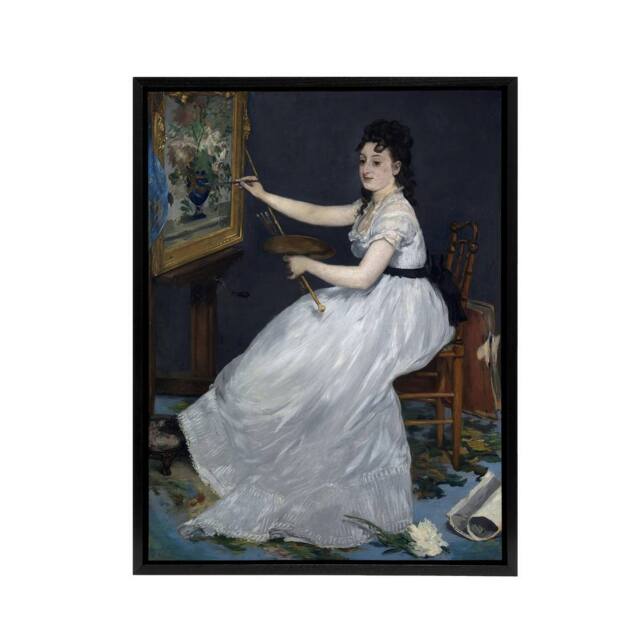 "Artery8 Portrait of Painter Eva Gonzales Manet Vintage Framed Canvas Wall Art in Blue - Size: W12"" x H16""" - image 1