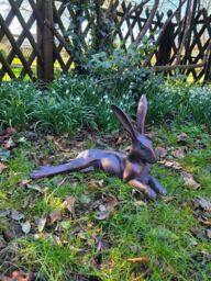 Inspirational Gifting Laying Hare Garden Sculpture Cast Aluminium Ornament in Bronze - thumbnail 6