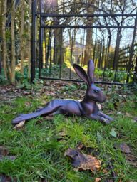 Inspirational Gifting Laying Hare Garden Sculpture Cast Aluminium Ornament in Bronze - thumbnail 7