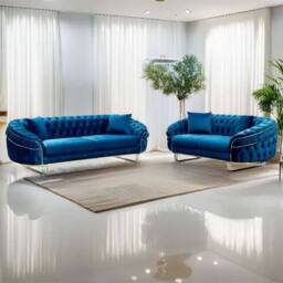 Sliding Wardrobes 4U Cammen 3+2 Plush Velvet Chesterfield Sofa Set Available in 3 Colors in Blue - Size: 5 Pack