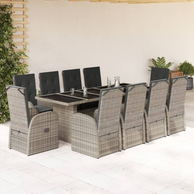 Berkfield Home 11 Piece Garden Dining Set with Cushions Grey Poly Rattan - image 1