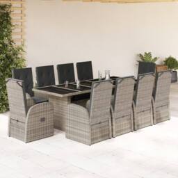 Berkfield Home 11 Piece Garden Dining Set with Cushions Grey Poly Rattan - thumbnail 1