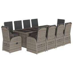Berkfield Home 11 Piece Garden Dining Set with Cushions Grey Poly Rattan - thumbnail 2