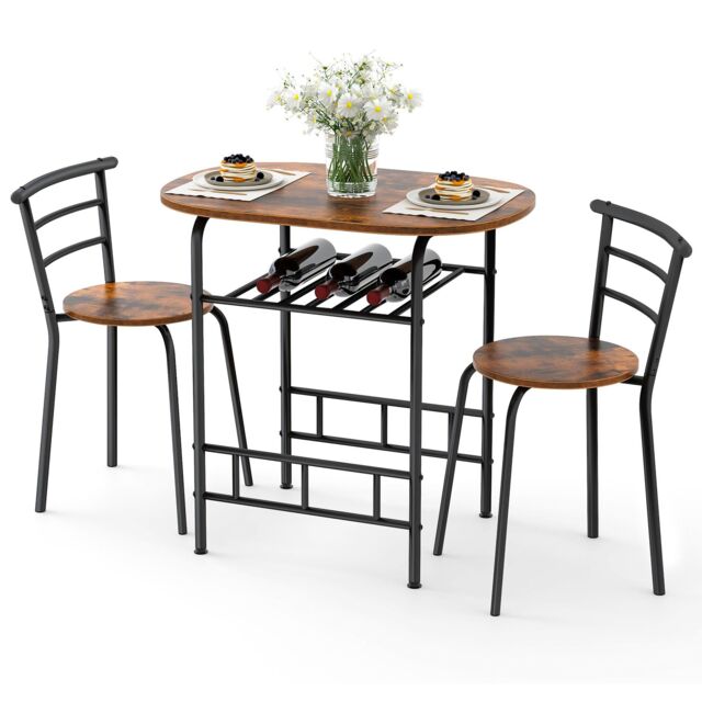 Gymax 3 PCS Wood Grain Dining Table Set Kitchen Table & Chairs in Brown - image 1