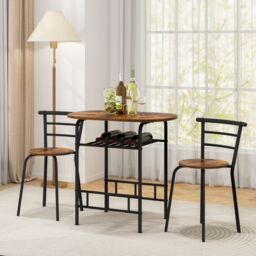 Gymax 3 PCS Wood Grain Dining Table Set Kitchen Table & Chairs in Brown - thumbnail 7