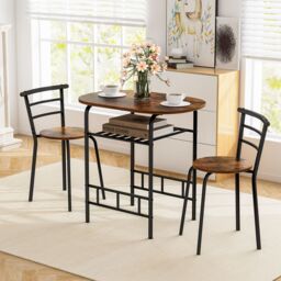 Gymax 3 PCS Wood Grain Dining Table Set Kitchen Table & Chairs in Brown - thumbnail 6