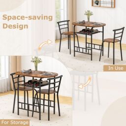 Gymax 3 PCS Wood Grain Dining Table Set Kitchen Table & Chairs in Brown - thumbnail 3