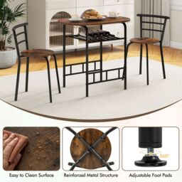 Gymax 3 PCS Wood Grain Dining Table Set Kitchen Table & Chairs in Brown - thumbnail 9
