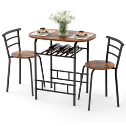 Gymax 3 PCS Wood Grain Dining Table Set Kitchen Table & Chairs in Brown - thumbnail 1